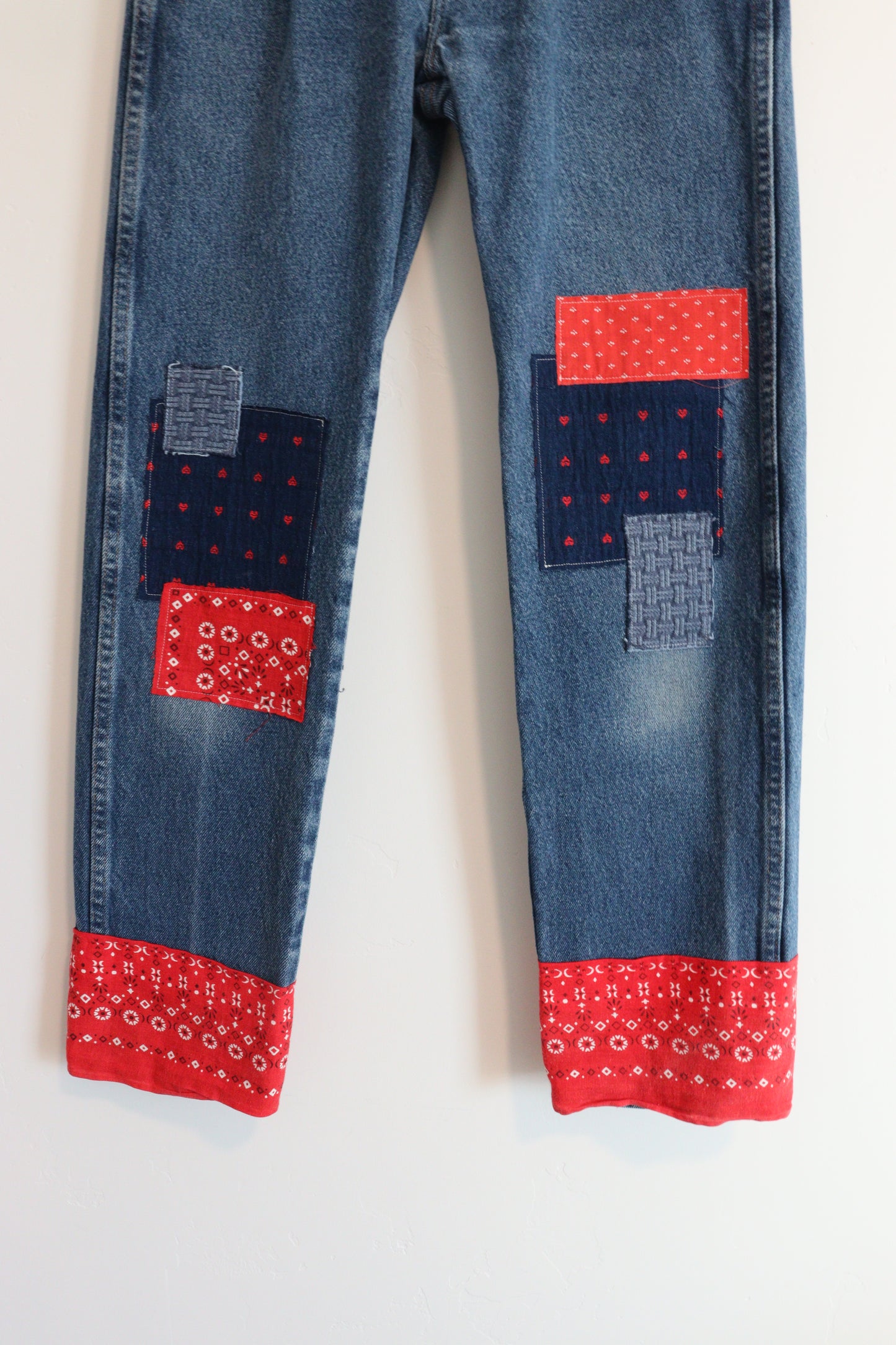 Red & blue patchwork jeans SIZE 28