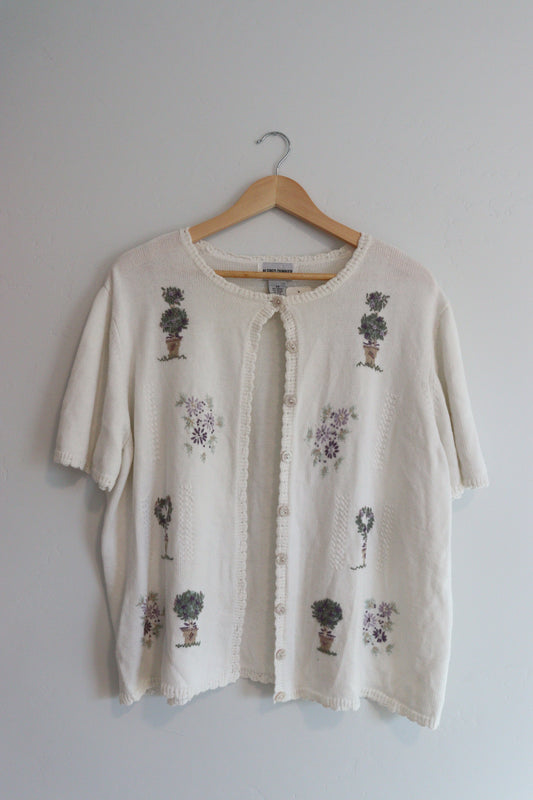 Vintage short sleeve cardi with purple detailing 2XL