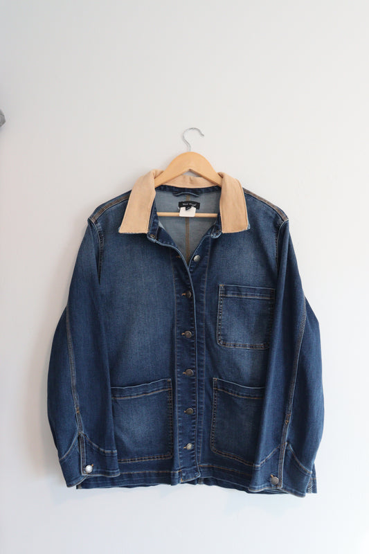 Denim chore jacket with quilted square LARGE