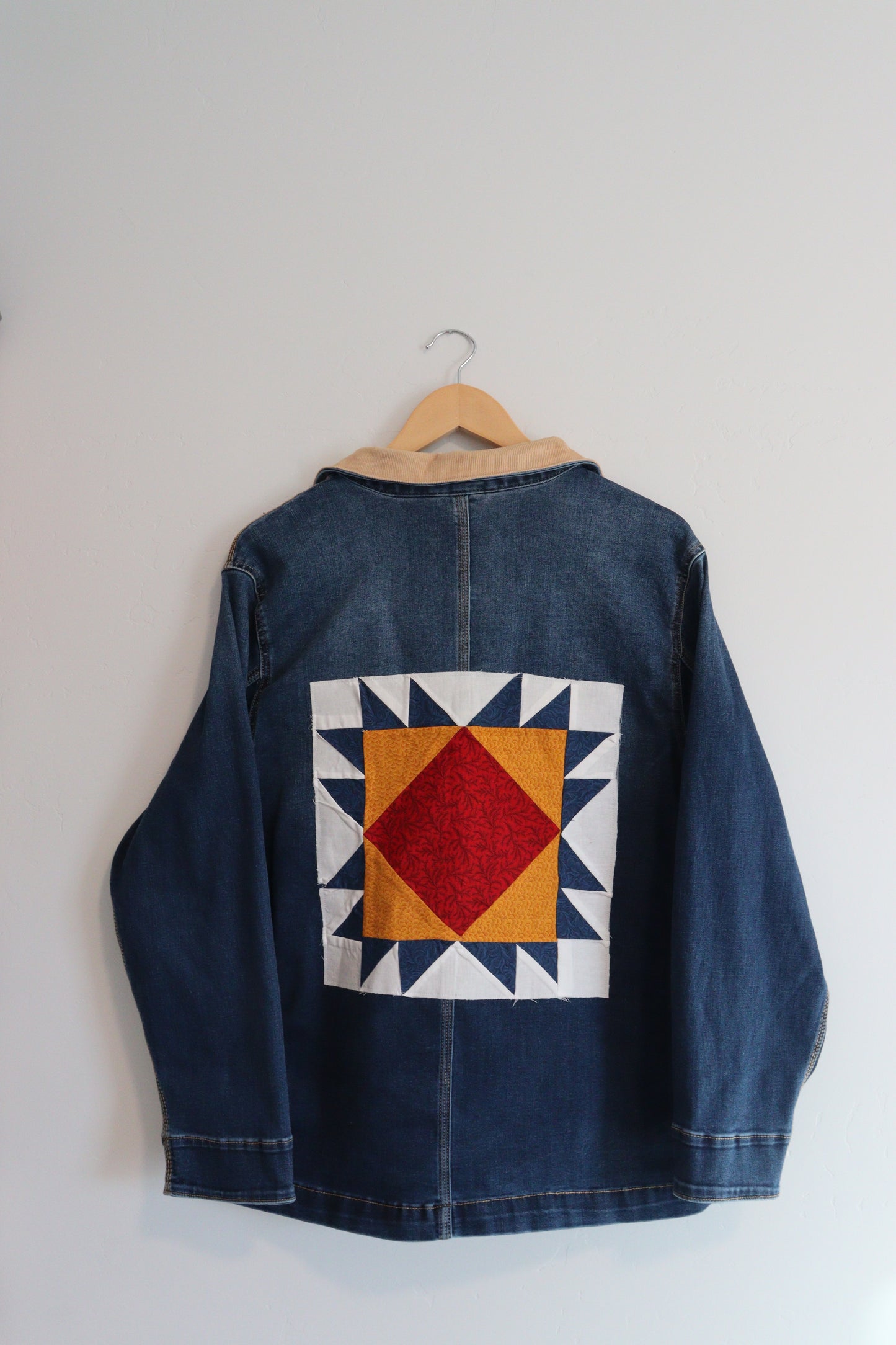 Denim chore jacket with quilted square LARGE