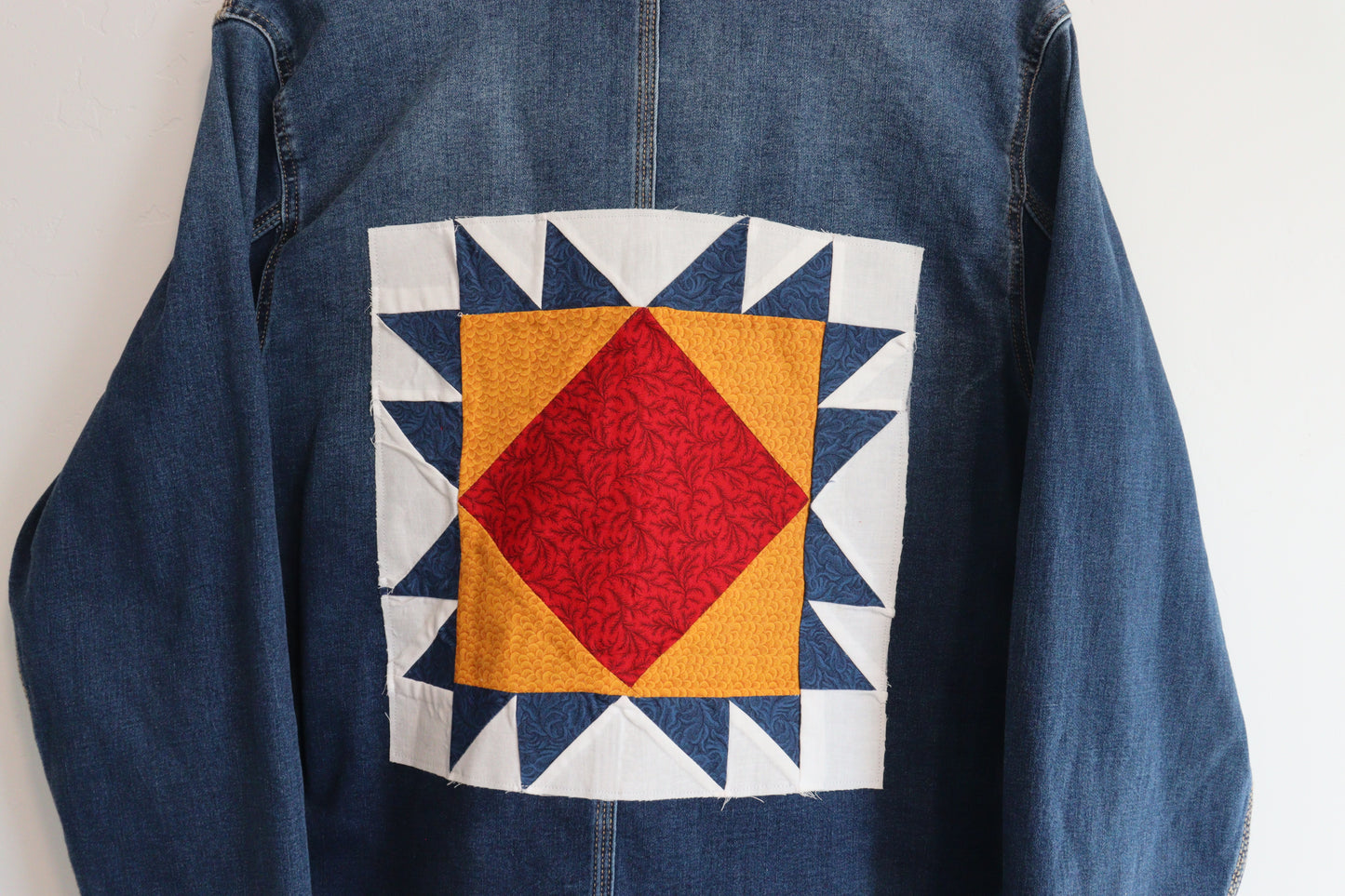 Denim chore jacket with quilted square LARGE