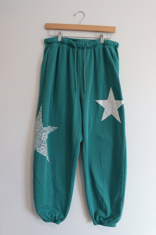 Green sweats with lace stars LARGE