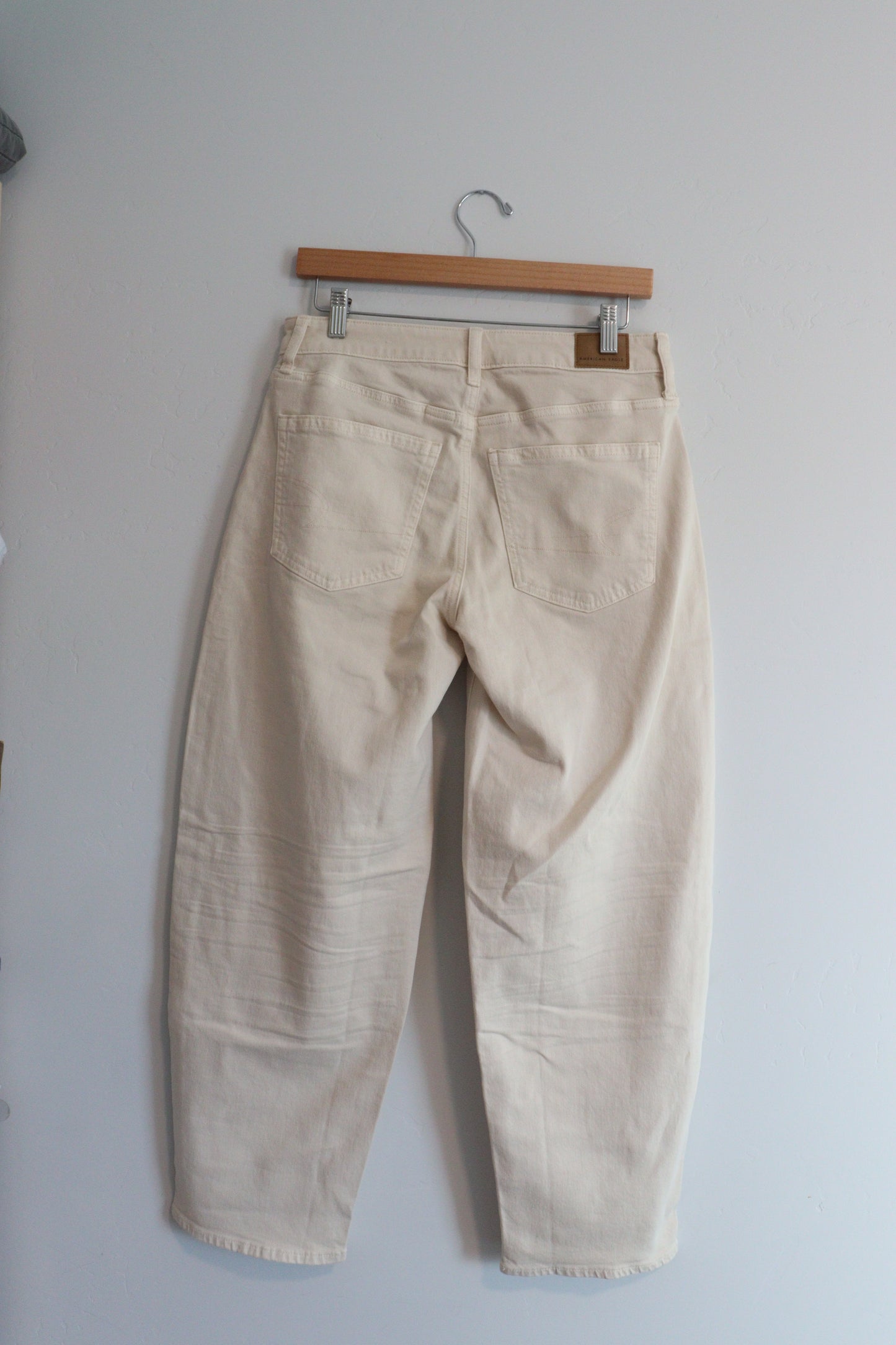 White barrel jean with blue patchwork SIZE 2