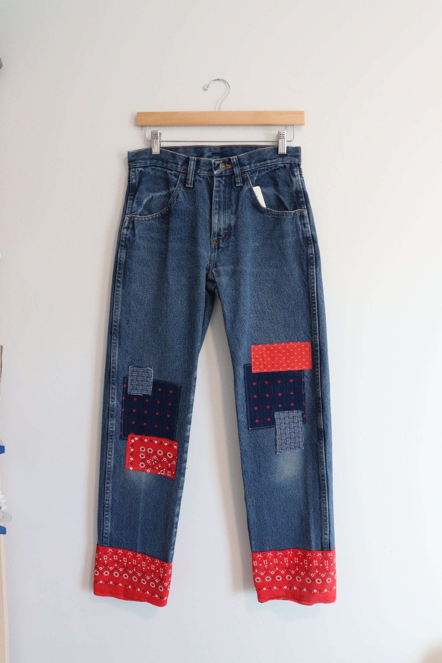 Red & blue patchwork jeans SIZE 28
