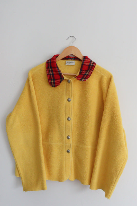 Yellow fleece with plaid collar LARGE