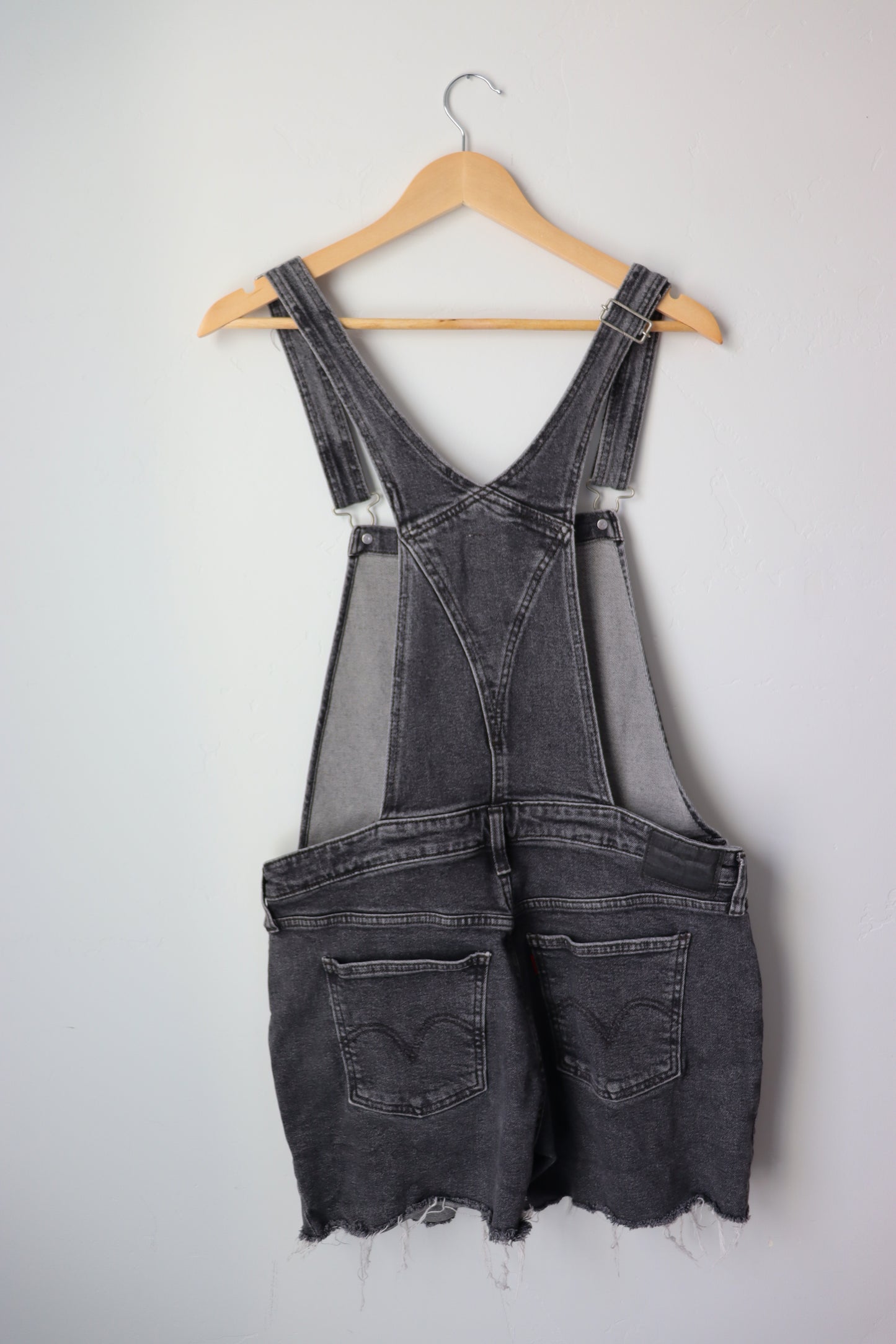 Black denim short overalls LARGE