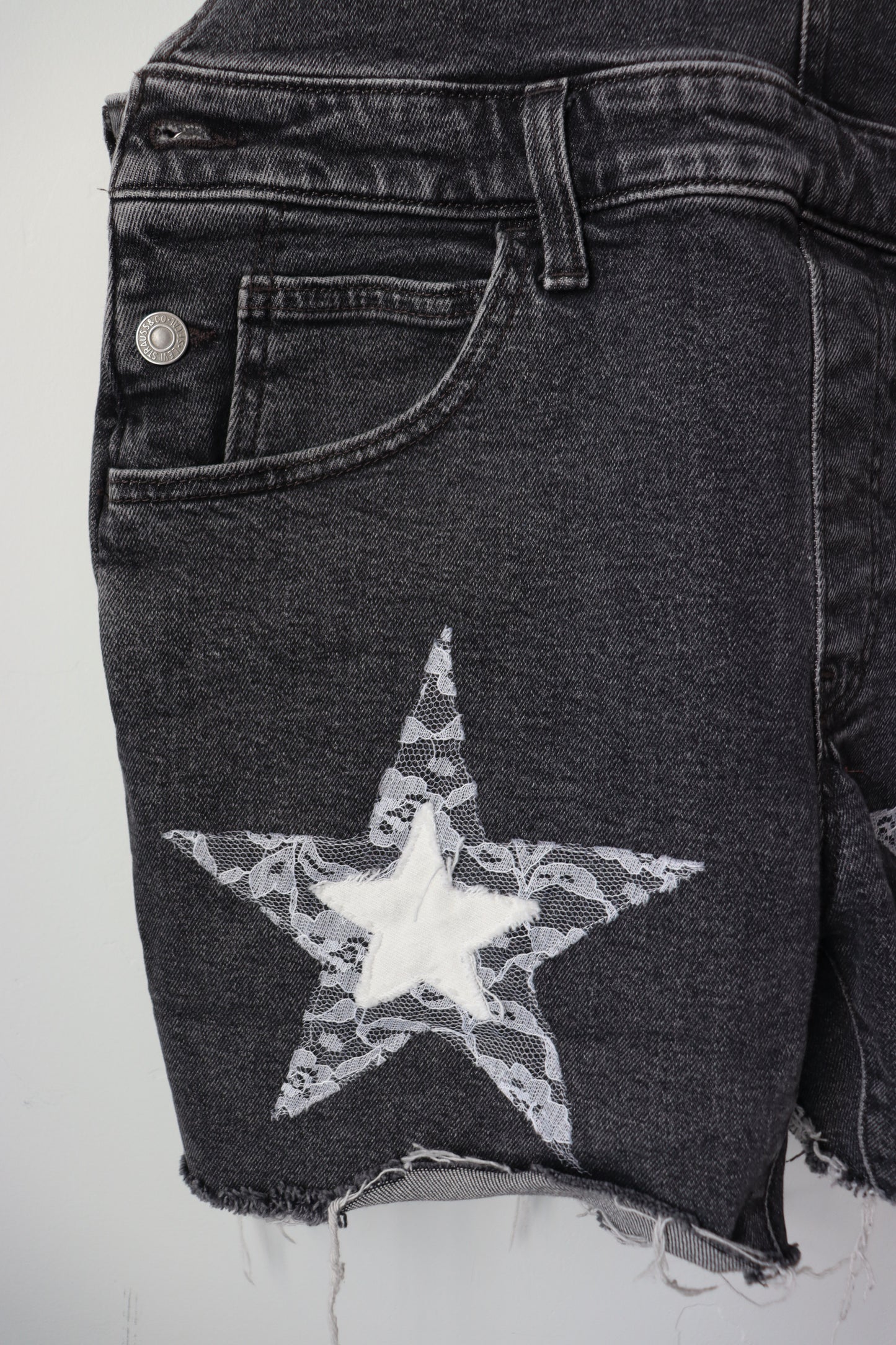 Black denim short overalls LARGE