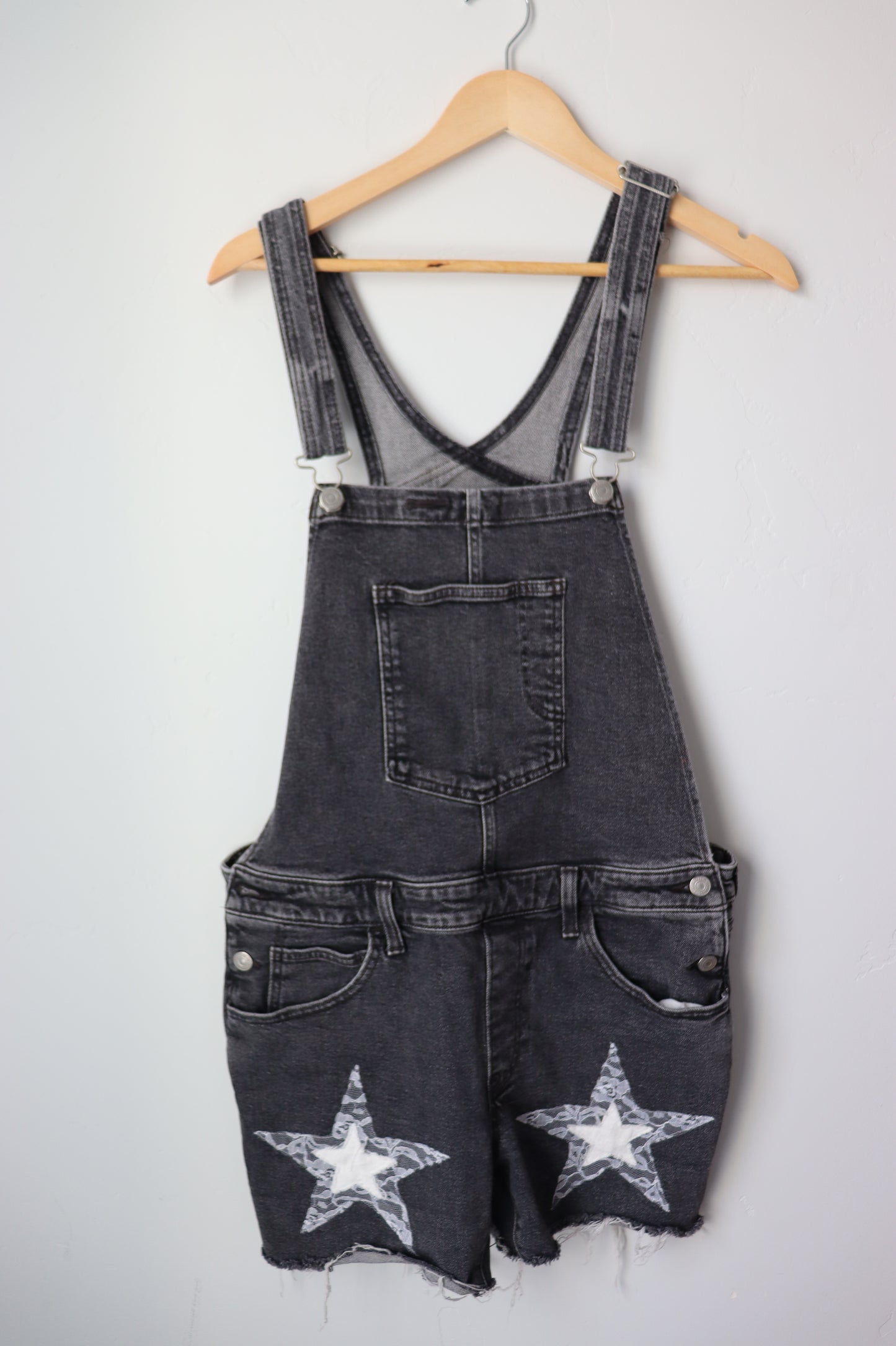 Black denim short overalls LARGE
