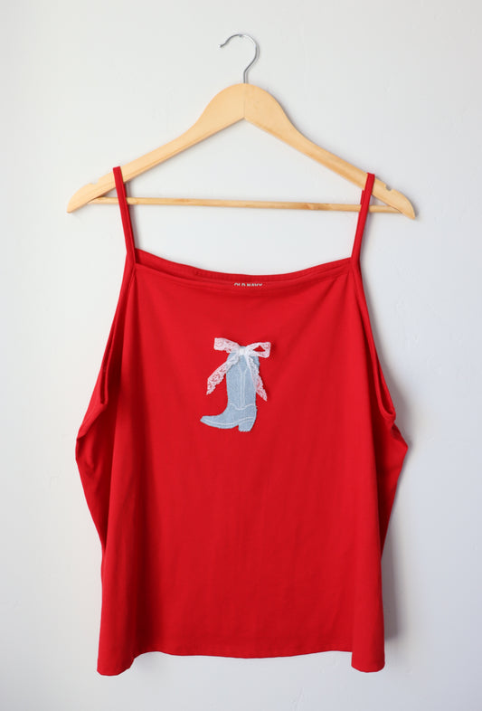 Red cowgirl boot tank XL