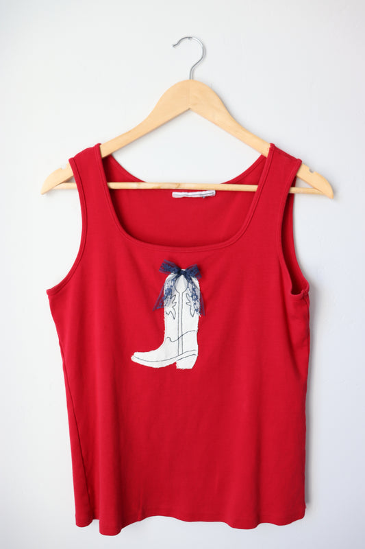 Red cowgirl boot tank LARGE